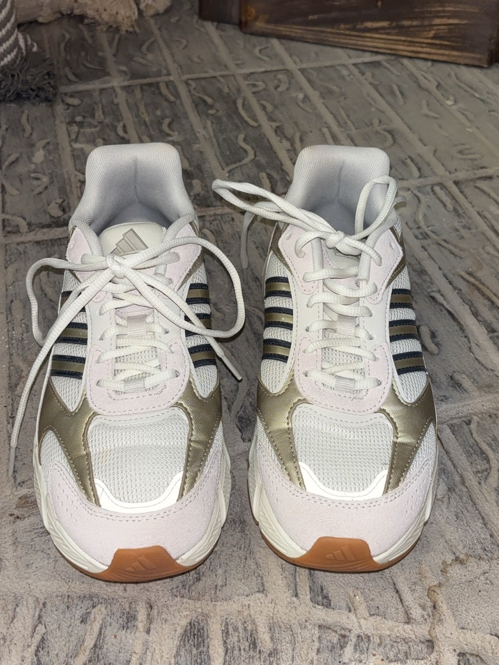adidas White Pink Metallic Gold Retro Runner Sneakers
